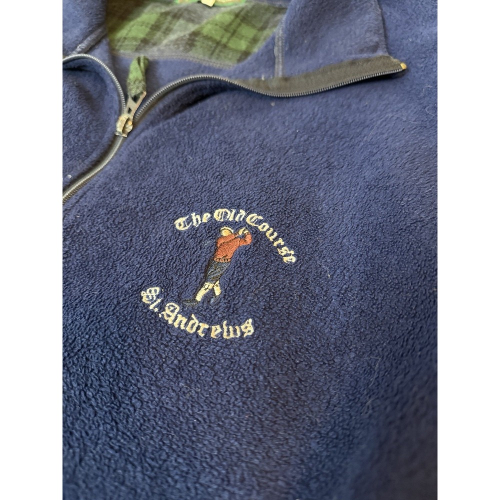 Vtg The Old Course St. Andrews Navy Blue Fleece 1/4 Zip Pullover Mens L